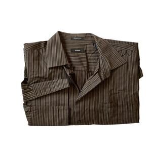 Alfani Brown Vertical Stripes Shirt